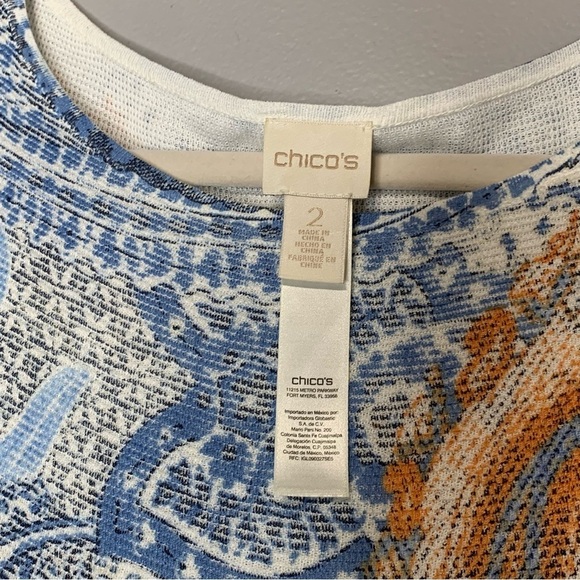 Chico’s Side Button Textured Paisley Knit Rayon Blue Ivory Top Size 2 (Lg, 12) - Picture 3 of 9